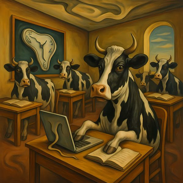 Kühe in der Schule im Stil von Salvador Dali von Jolanda Ritsma