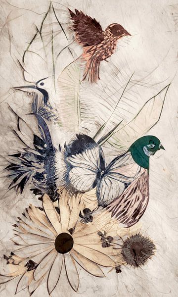 Le vol élégant de la nature : un collage vintage d'art mural par Studio Mirabelle