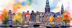 Skyline von Amsterdam als Aquarell