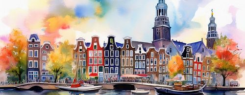 Amsterdam skyline als aquarel