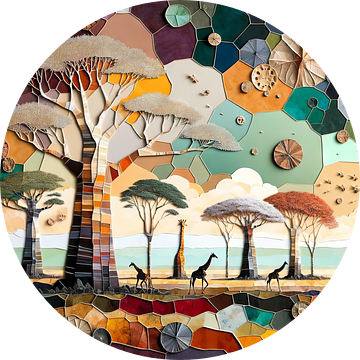 Collage Afrikaans landschap met giraffen van Lois Diallo