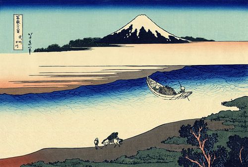 Katsushika Hokusai - Tama-rivier in de Musashi-provincie ca. 1830 | Sereen Ukiyo-e landschap uit de Edo-periode