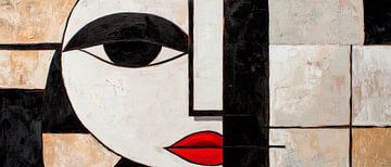 Geometric portrait with red accent by Poster Art Shop