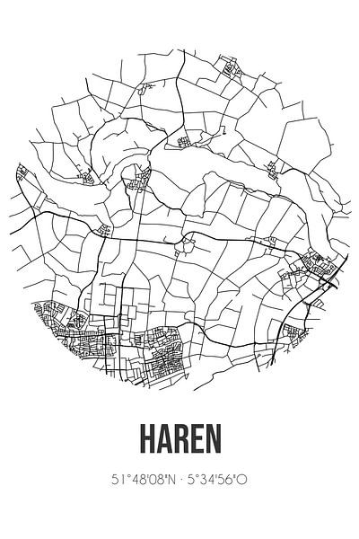 Haren (Noord-Brabant) | Landkaart | Zwart-wit van Stad & Wand