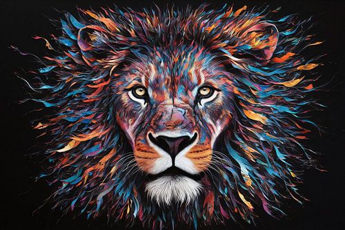 Kleurrijk abstract leeuwenportret met dynamische kleuren