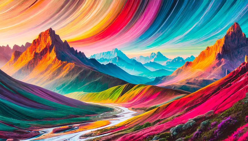 Berg met kleuren en wolken van Mustafa Kurnaz