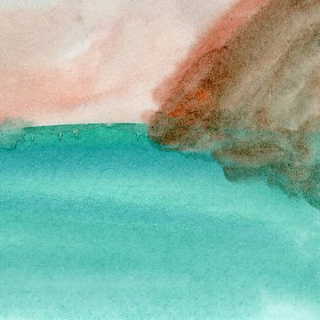 Paysage moderne abstrait en aquarelle. Lac vert dans les montagnes no. 3 sur Dina Dankers