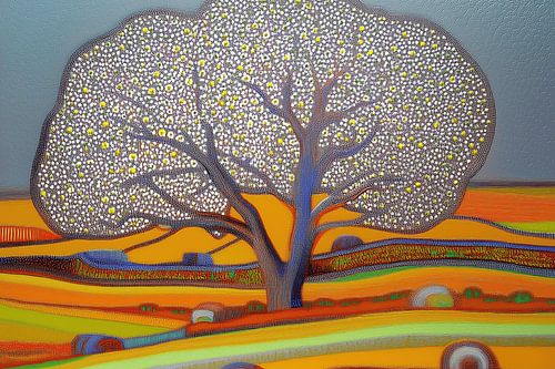 Kleurrijke boom in pointillistische stijl