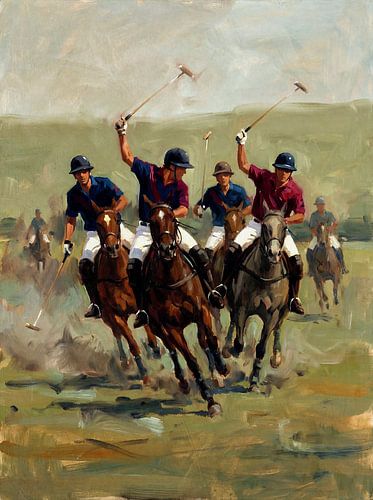 Vibrant Polo Match Dynamic Oil Painting