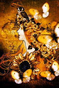 Jugendstil-Dame und Sonnenblumen