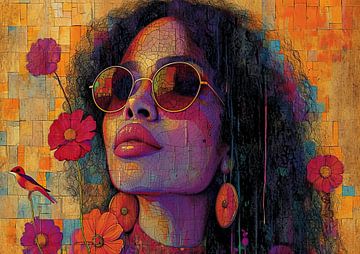 Portrait moderne d'une femme avec des lunettes de soleil sur Kunst Kriebels