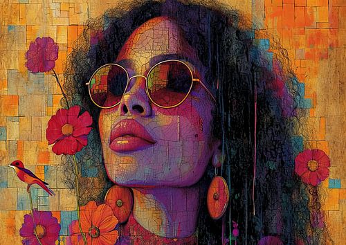 Portrait moderne d'une femme avec des lunettes de soleil