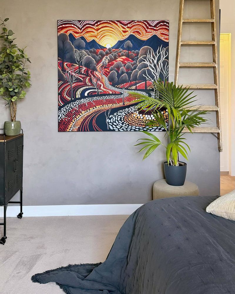 sunset Aboriginal Painting  by Virgil Quinn - Decorative Arts 