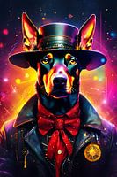 Steampunk Dobermann Digital Art Aquarel Stijl