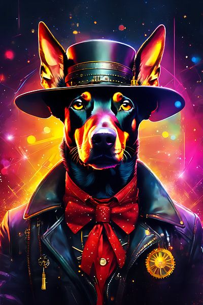 Steampunk Dobermann Digitale Kunst Aquarell Stil von LOOKZY
