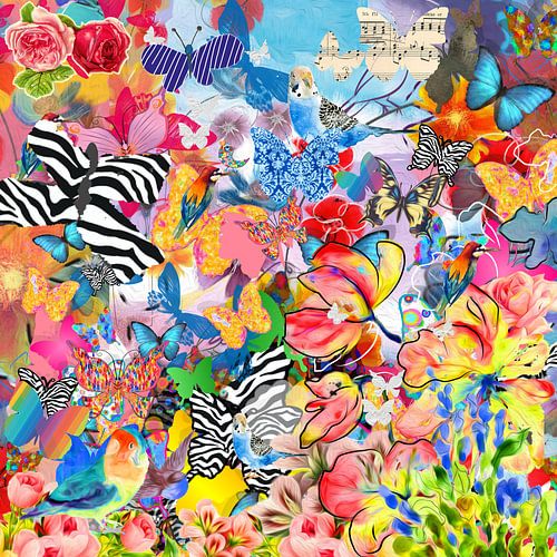 Papillons, fleurs et oiseaux