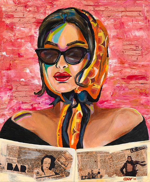 La belle chic - Frauenporträt in gemischter Medienkunst von Astridsart