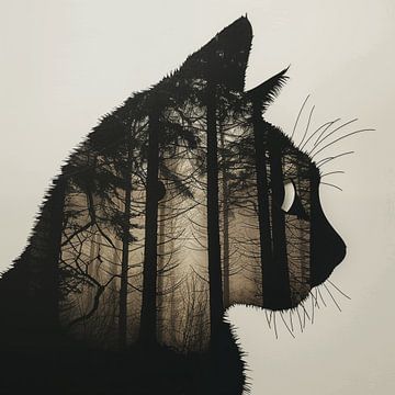 Katze und Wald (Doppelbelichtung) von TheXclusive Art