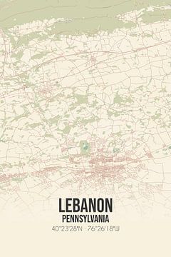 Vieille carte de Lebanon (Pennsylvanie), USA. sur Rezona