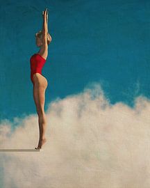 Schilderij van een vrouw, klaar om in de wolken te duiken van Jan Keteleer