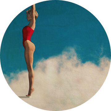 Schilderij van een vrouw, klaar om in de wolken te duiken van Jan Keteleer