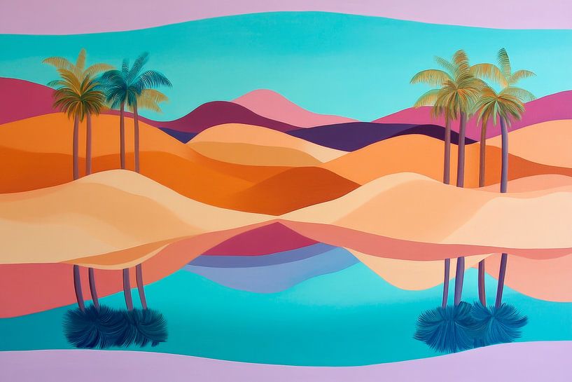 Desert landscape with palm tree reflection by Poster Art Shop