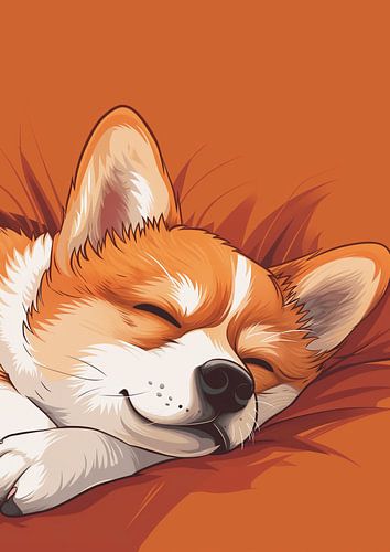 Bruin Witte Slapende Hond Poster | - Een prachtige poster voor zoontje, dochtertje, neefje of nichtje!