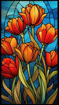 Tulips (glas in lood) van Harry Herman