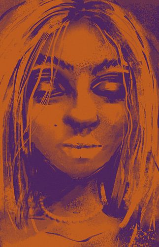 Oranje en paars kunstwerk - vrouw met gesloten ogen