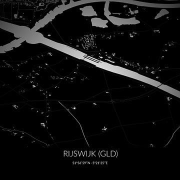 Zwart-witte landkaart van Rijswijk (GLD), Gelderland. van Rezona