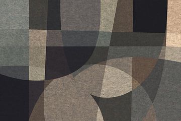 Abstracte organische vormen en lijnen. Geometrische kunst in retrostijl in grijs, bruin, zwart X van Dina Dankers