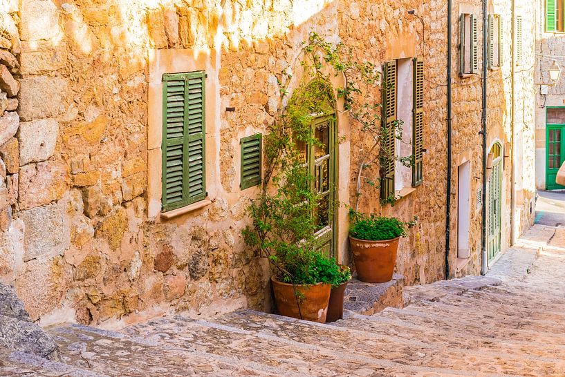 Vue idyllique d'une rue dans le vieux village de Deia à Majorque, Espagne Îles Baléares par Alex Winter