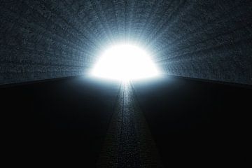 Donkere betonnen tunnel met licht aan het eind van de tunnel van Besa Art