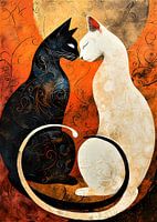 Ying-Yang Black and White Cats Wall Art