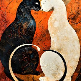 Art mural Ying-Yang noir et blanc sur les chats sur Classic artwork