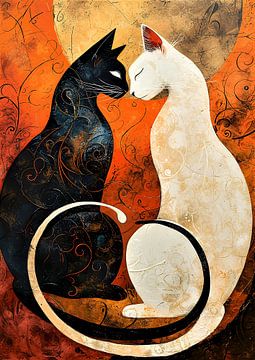 Ying-Yang Zwart Wit Katten Muur Art van Classic artwork