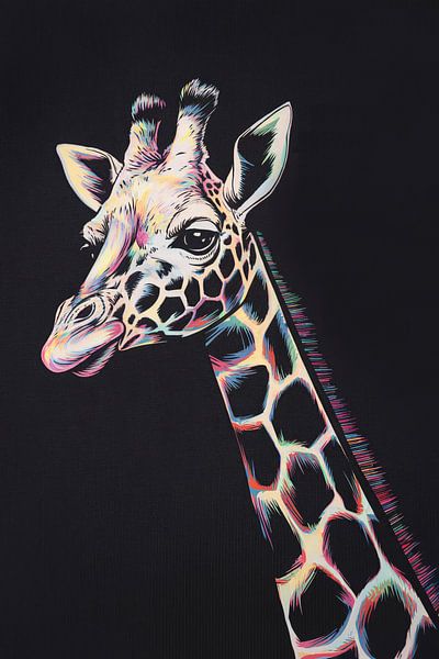 Girafe colorée sur fond noir par Art & Soul Creations