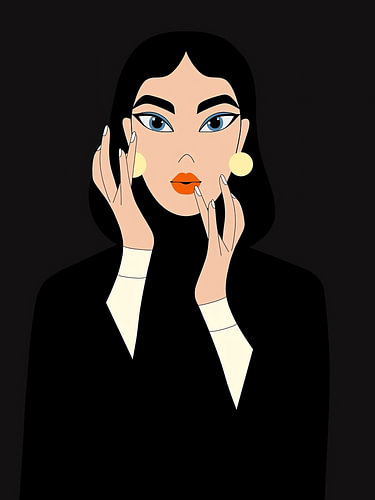 Frau mit orangefarbenen Lippen
