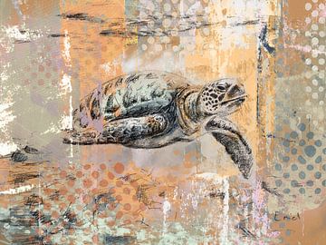 Zeeschildpad tekening in warme kleuren