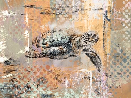 Zeeschildpad tekening in warme kleuren