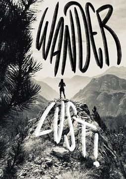 Poster Wanderlust - Vrouw in de bergen van Studio Malabar