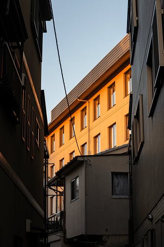 Allée japonaise à la lumière du soleil orange