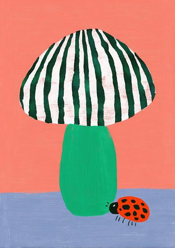 Gestreepte paddenstoel met lieveheersbeestje