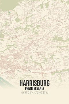 Vintage landkaart van Harrisburg (Pennsylvania), USA. van Rezona