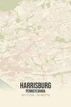 Vintage landkaart van Harrisburg (Pennsylvania), USA. van MijnStadsPoster