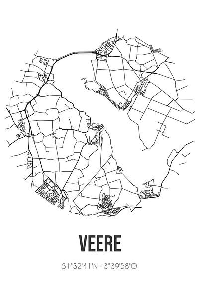 Veere (Zeeland) | Map | Black and white by Prints of Place