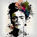 Frida black & white with flower color splash by Bianca ter Riet thumbnail