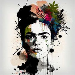 Black & white with flower colour splash - modern vrouwenportret