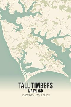 Vintage landkaart van Tall Timbers (Maryland), USA. van Rezona