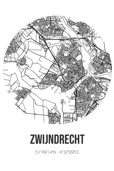 Zwijndrecht (Süd-Holland) | Karte | Schwarz-Weiß von Ortsdrucke